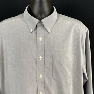 LL BEAN  Mens Oxford Button Up 17 1/2-37 Gray Traditional Fit 100% Cotton 209410